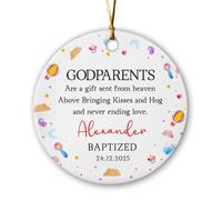 Décoration De Noël en Céramique Les Parrains Et Marraines sont Un Cadeau Envoyé du Ciel Personnalisées Décoration en Céramique Rond pour Parents Papa 7.3Cm