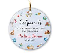 Décoration De Noël en Céramique Les Parrains Et Marraines sont Une Bénédiction, Merci Personnalisées Pendentifs De Noë Merry Christmas pour Pendaison De Crémaillère Amoureux 7.3Cm