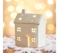 Décoration de Noël en céramique - Maisons de Noël avec éclairage - Blanc - Village de Noël éclairé à piles - Porcelaine - Maison lumineuse - Décoration de Noël (C)
