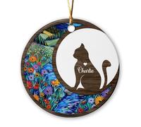 Décoration De Noël en Céramique Mémorial du Chat Personnalisées Pendentifs en Porcelaine Rond pour Amoureux Parents 7.3Cm