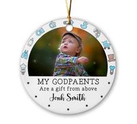 Décoration De Noël en Céramique Mes Parrains Et Marraines sont Un Don du Ciel Personnalisées Décoration en Céramique Rond pour Maman Papa 7.3Cm