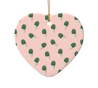 Décoration de Noël en céramique mignonne étoile ou cœur à suspendre pour sapin de Noël, décoration d'intérieur, cactus rose