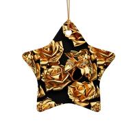 Décoration de Noël en céramique mignonne étoile ou cœur à suspendre pour sapin de Noël, décoration d'intérieur, motif rose doré