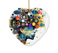 Décoration de Noël en céramique motif étoile/cœur - Cadeau souvenir - Arbre de Noël festif - Intelligence artificielle - Imprimé cerveau