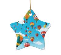 Décoration de Noël en céramique motif étoiles/cœurs - Cadeau souvenir - Arbre de Noël festif - Ballons colorés - Imprimé ciel bleu