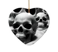 Décoration de Noël en céramique motif étoiles/cœurs - Cadeau souvenir - Arbre de Noël festif - Noir et blanc - Imprimé crânes