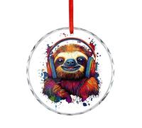 Décoration De Noël en Céramique Paresseux Œuvres d'art Musique Colorée Pendentifs De Noë La Maison Rond pour Papa Maman 7.3Cm