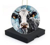 Décoration De Noël en Céramique Peinture Moderne d'une Vache Art Exquis Pendentifs De Noë Rond Souvenirs De Noë pour Pendaison De Crémaillère Maman 7.3Cm