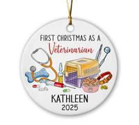 Décoration de Noël en céramique personnalisée en tant que vétérinaire, décoration de Noël vétérinaire 2025, décoration de médecin animale avec nom personnalisé, 1er Noël en tant que vétérinaire en