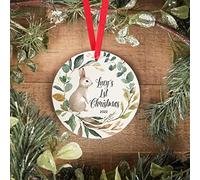 Décoration De Noël en Céramique Petit Lapin Pendentifs en Porcelaine Festive Et Cadeau Pendentifs De Noë pour Papa Maman 7.3Cm