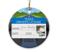 Décoration de Noël en céramique pour permis de conduire avec photo, décoration de Noël 2025, cadre photo de conducteur, décoration souvenir pour homme et femme, décoration de Noël avec nom