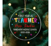 Décoration De Noël en Céramique Première Année D'Enseignement Acrylique Pendentifs en Porcelaine Festive Et Cadeau Rond pour Papa Parents 7.3Cm