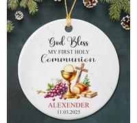 Décoration De Noël en Céramique Que Dieu Bénisse Mon Bébé pour Sa Première Communion Créatif Decoration Noel Sapin Rond Pendentifs pour Balcon Artisanat Famille