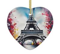 Décoration de Noël en céramique représentant la Tour Eiffel Paris - Joli pendentif en forme de cœur, indispensable pour les fêtes de fin d'année
