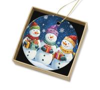 Décoration De Noël en Céramique Trois Joyeux Bonhommes De Neige avec des Cadeaux Décoration en Céramique Merry Christmas Décorations De Noël pour Maman Amoureux 7.3Cm