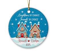 Décoration De Noël en Céramique Voisins par Hasard, Amis par Choix Personnalisées Pendentifs De Noë Rond pour Amoureux Papa 7.3Cm