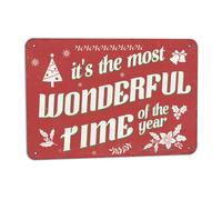 Décoration de Noël en étain avec inscription « It's The Most Wonderful Time Of The Year » - 20,3 x 30,5 cm - Décoration murale amusante pour maison, cuisine, ferme, jardin, magasin, café, bar, pub