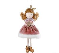 Décoration de Noël en forme d'ange en peluche, décoration festive à suspendre pour sapin de vacances - Pendentif en tissu doux avec ailes - Jolie breloque poupée en gris/doré/rose (rose)