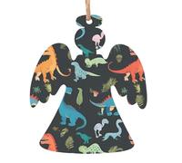 Décoration de Noël en forme d'ange imprimé dinosaure de dessin animé, 1 pièce, pendentif de Noël en bois à suspendre pour sapin de Noël, décoration d'intérieur et d'extérieur