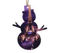 Décoration de Noël en forme de bonhomme de neige imprimé Paris rose 1 pièce, pendentif de Noël en bois à suspendre pour sapin de Noël, décoration d'intérieur et d'extérieur