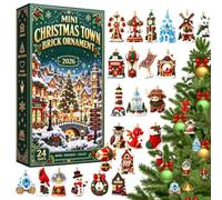 Décoration de Noël en forme de brique - 24 jours en acrylique 2D | Mini bloc de construction compte à rebours avec boucles de suspension pour arbre, couronne, cheminée, cheminée