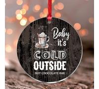 Décoration de Noël en forme de cacao chaud avec inscription « Baby It's Cold Outside » - Souvenir de Nouvel An - Nain de Noël à suspendre - Décoration unique en acrylique transparent rond - Cadeau
