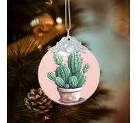 Décoration de Noël en forme de cactus - Pendentif rond en verre à suspendre pour sapin de Noël, fête, mariage, cheminée en plein air