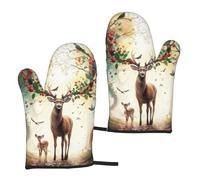Décoration de Noël en Forme de cerf Rouge et Houx, maniques de Cuisine en Forme de cerf Rouge et Houx, Sac à Biscuits, Gants de Cuisine pour Barbecue, 2 pièces