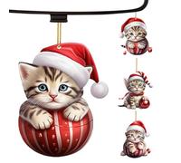 Décoration de Noël en forme de chat - 4 pièces de décorations d'arbre avec chapeau de Père Noël, pendentif en acrylique 2D, vacances pour voiture, porte, maison, sac à dos, fenêtre, jardin, cour |