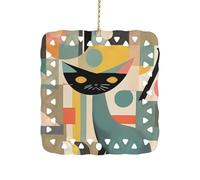 Décoration de Noël en forme de chat d'art moderne du milieu du siècle - Pendentif carré à suspendre - Impression double face - Décoration d'arbre de Noël pour cadeaux souvenirs de vacances, 7,6 cm