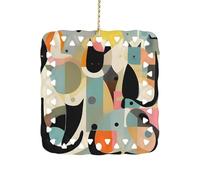 Décoration de Noël en forme de chat d'art moderne du milieu du siècle - Pendentif carré à suspendre - Impression double face - Décoration d'arbre de Noël pour cadeaux souvenirs de vacances, 7,6 cm