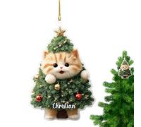 Décoration de Noël en forme de chat - En acrylique 2D - Mignon - Décoration de fête pour Thanksgiving, anniversaire, école, chambre, porte, voiture, bureau, appartement - Décoration d'arbre de Noël