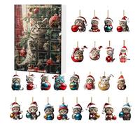 Décoration de Noël en forme de chat - En acrylique bidimensionnel - Calendrier de compte à rebours de vingt-quatre jours - Pendentif pour fenêtre, voiture, rétroviseur, mur, porte