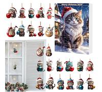 Décoration de Noël en forme de chat - Ornements mignons en acrylique 2D, calendrier compte à rebours de 24 jours, pendentif en forme de pour fenêtre, voiture, rétroviseur, mur, porte, arbre |
