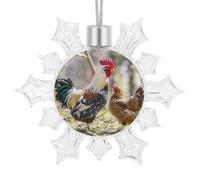 Décoration de Noël en forme de coq et poule en forme de flocon de neige, 9,4 x 10,4 cm, à suspendre pour sapin de Noël en plastique pailleté, décoration pour les vacances, l'hiver, cheminée, fenêtre
