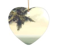 Décoration de Noël en forme de cœur avec motif palmier et rivage rocheux en acrylique à suspendre pour sapin de Noël, décoration intérieure et extérieure 1