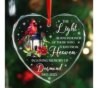 Décoration de Noël en forme de cœur avec nom personnalisé/année d'amour en verre, décoration de Noël 2025, décorations de Noël au paradis, ornements commémoratifs cardinaux pour la perte d'un être