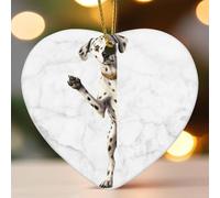 Décoration de Noël en forme de cœur en céramique représentant un chien dalmatien qui regarde autour du coin pour sapin de Noël à suspendre - Décoration de Noël amusante - Souvenir de Noël pour les