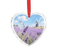 Décoration de Noël en forme de cœur en verre avec papillons tombant sur les fleurs, 8,9 x 7,5 cm, décoration à suspendre pour mariage, cadeau de Saint-Valentin, décoration de festival