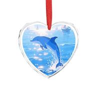Décoration de Noël en forme de dauphin bleu, décoration en forme de cœur en verre 8,9 x 7,5 cm, décoration à suspendre pour mariage, cadeau de Saint-Valentin, décoration de festival
