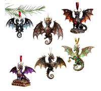 Décoration de Noël en forme de dragon 2D en acrylique plat | Lot de 6 décorations de sapin de Noël à suspendre pour maison, bureau, appartement, hôtel, école, jardin, terrasse