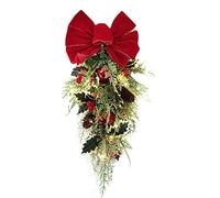 Décoration de Noël en forme de goutte avec pommes de pin, grappes de baies, boules de Noël en bronze, rubans, décoration de Noël vintage à suspendre pour intérieur ou extérieur, fenêtre, escalier