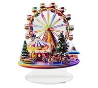 Décoration de Noël en forme de grande roue | Scène de village festif lumineuse avec lumières LED multicolores | Décorations | Affichage rotatif à piles | Décoration de vacances | Noël sur table