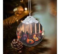 Décoration de Noël en forme de guitare électrique - Pendentif rond en verre à suspendre - Décorations de sapin de Noël pour fête, mariage, cheminée en plein air