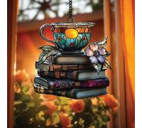 Décoration de Noël en forme de livre 2025 - Attrape-soleil, livres de fleurs et thé - Ornement attrape-soleil imitation taché - Fleur en acrylique B-ook S-unCatcher - Ornement B-ooks avec F-Lower