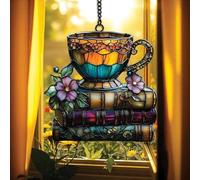 Décoration de Noël en forme de livre 2025 - Attrape-soleil, livres de fleurs et thé - Ornement attrape-soleil imitation taché - Fleur en acrylique B-ook S-unCatcher - Ornement B-ooks avec F-Lower