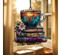 Décoration de Noël en forme de livre 2025 - Attrape-soleil, livres de fleurs et thé - Ornement attrape-soleil imitation taché - Fleur en acrylique B-ook S-unCatcher - Ornement B-ooks avec F-Lower