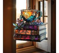 Décoration de Noël en forme de livre 2025 - Attrape-soleil, livres de fleurs et thé - Ornement attrape-soleil imitation taché - Fleur en acrylique B-ook S-unCatcher - Ornement B-ooks avec F-Lower