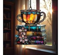 Décoration de Noël en forme de livre 2025 - Attrape-soleil, livres de fleurs et thé - Ornement attrape-soleil imitation taché - Fleur en acrylique B-ook S-unCatcher - Ornement B-ooks avec F-Lower