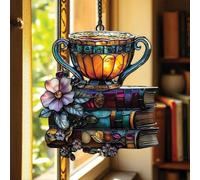 Décoration de Noël en forme de livre 2025 - Attrape-soleil, livres de fleurs et thé - Ornement attrape-soleil imitation taché - Fleur en acrylique B-ook S-unCatcher - Ornement B-ooks avec F-Lower